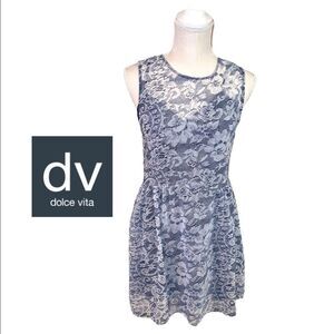 Dolce Vita White & Navy Lace Pattern Fit & Flare Skater Dress